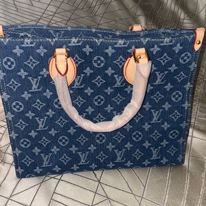 Louis Vuitton Blue Denim Tote Bag with Monogram